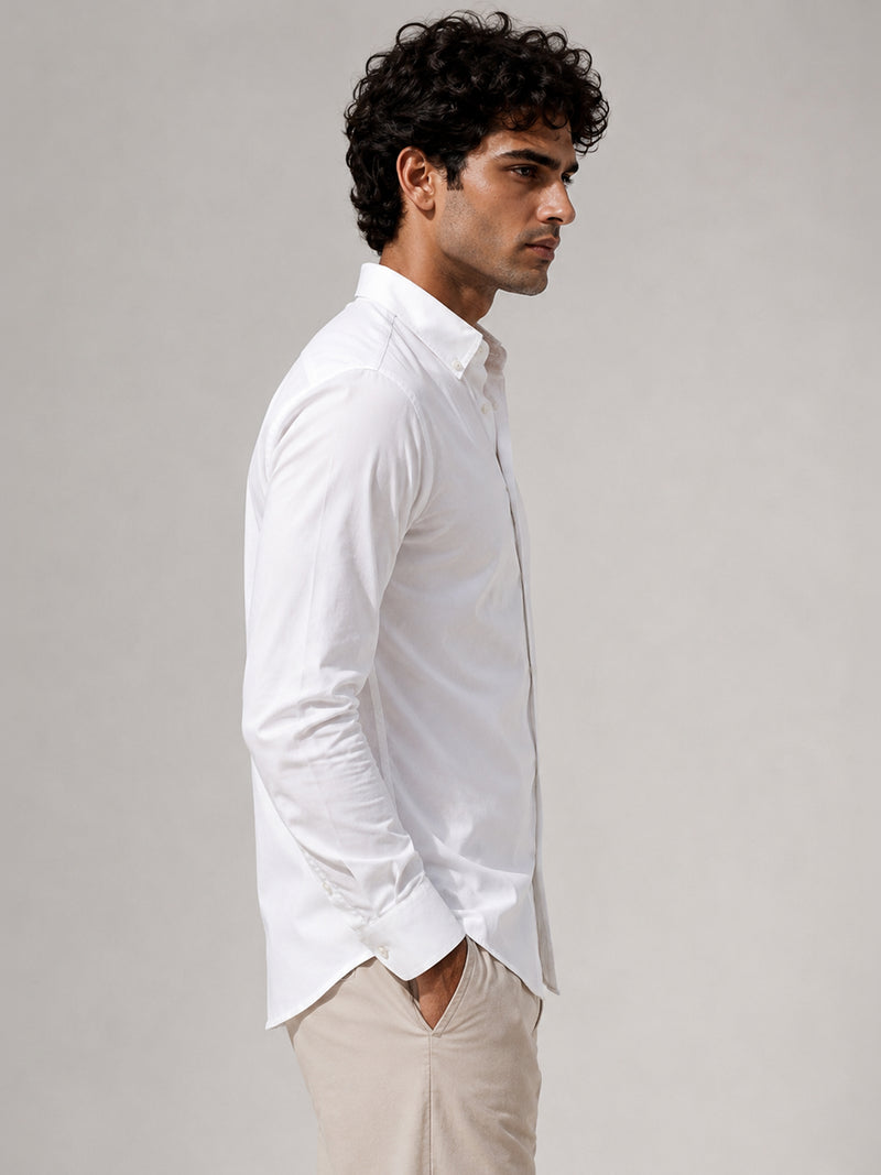 CAHOOT Men's White Solid Button Down Collar Slim Fit Shirt - view 2