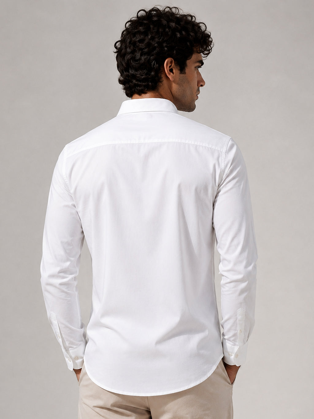 CAHOOT Men's White Solid Button Down Collar Slim Fit Shirt - view 3
