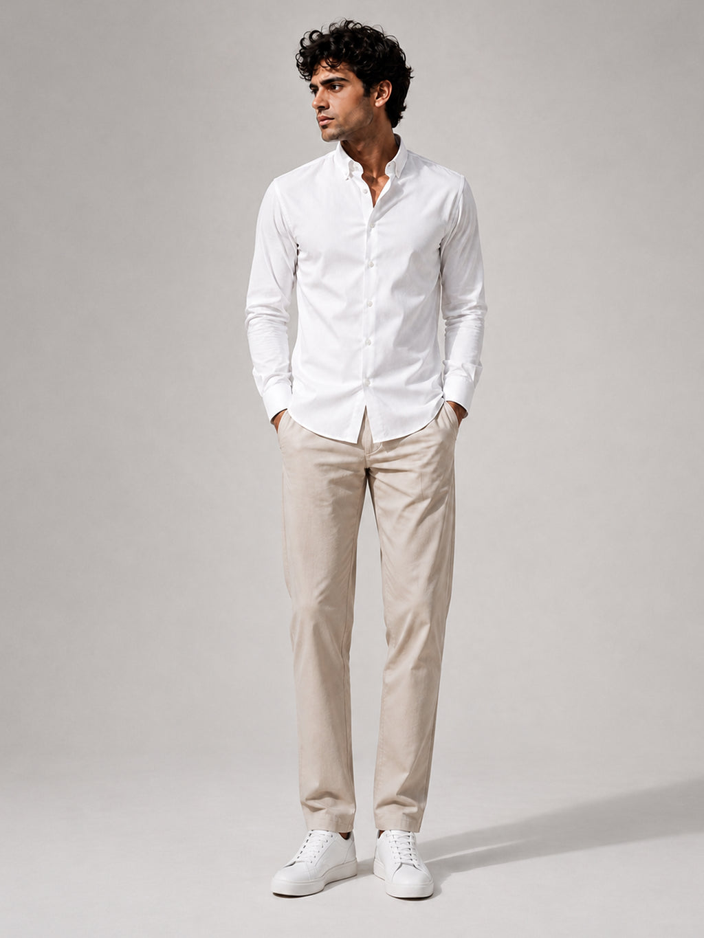 CAHOOT Men's White Solid Button Down Collar Slim Fit Shirt - view 4