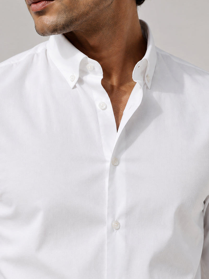 CAHOOT Men's White Solid Button Down Collar Slim Fit Shirt - view 5