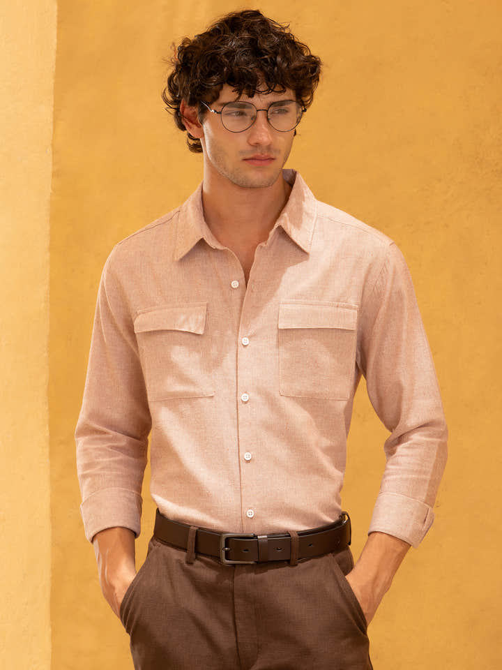 Flap Pocket Soild Regular Fit Shirt
