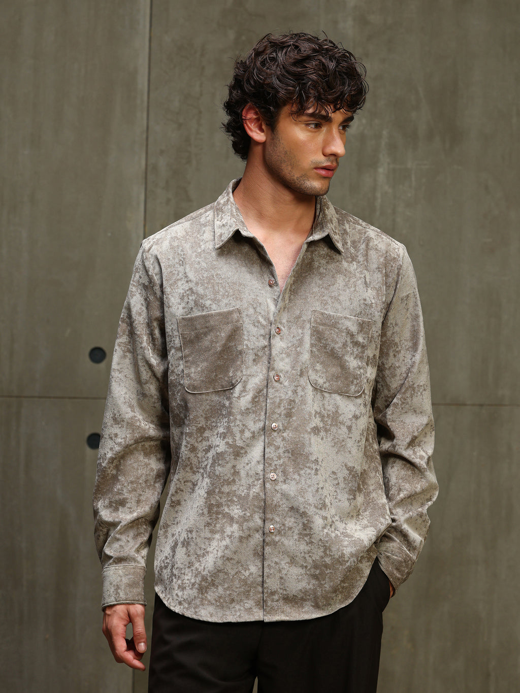 CAHOOT Men's Light Brown Corduroy Velvet Double Pocket Shirt - view 2
