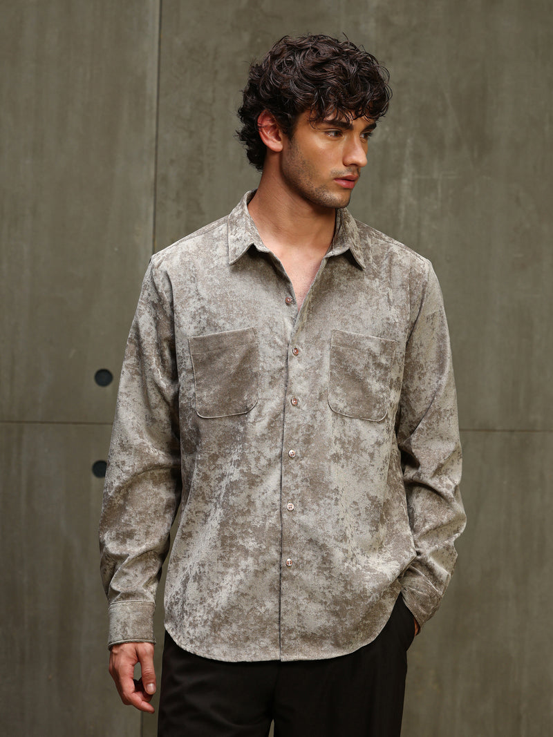 CAHOOT Men's Light Brown Corduroy Velvet Double Pocket Shirt - view 2