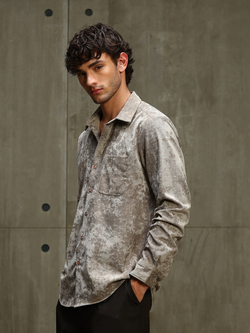 CAHOOT Men's Light Brown Corduroy Velvet Double Pocket Shirt - view 3