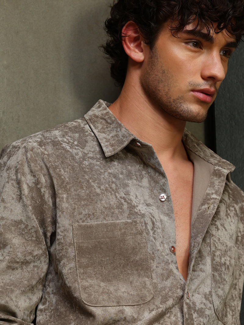 CAHOOT Men's Light Brown Corduroy Velvet Double Pocket Shirt - view 8