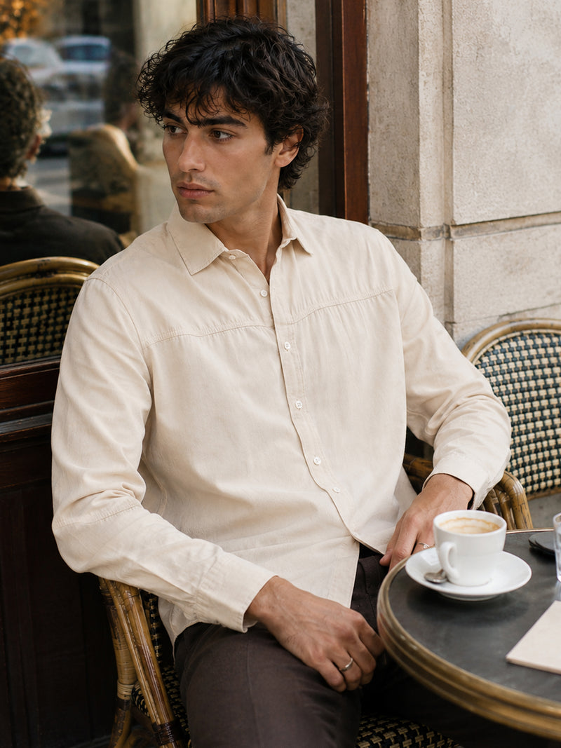 CAHOOT Beige Suede-Finish Shirt With Front Yoke Detail - view 1