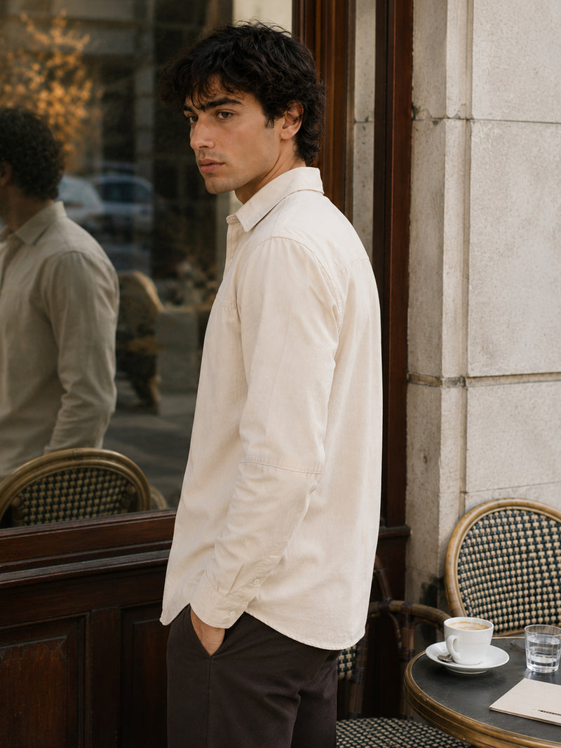 CAHOOT Beige Suede-Finish Shirt With Front Yoke Detail - view 2