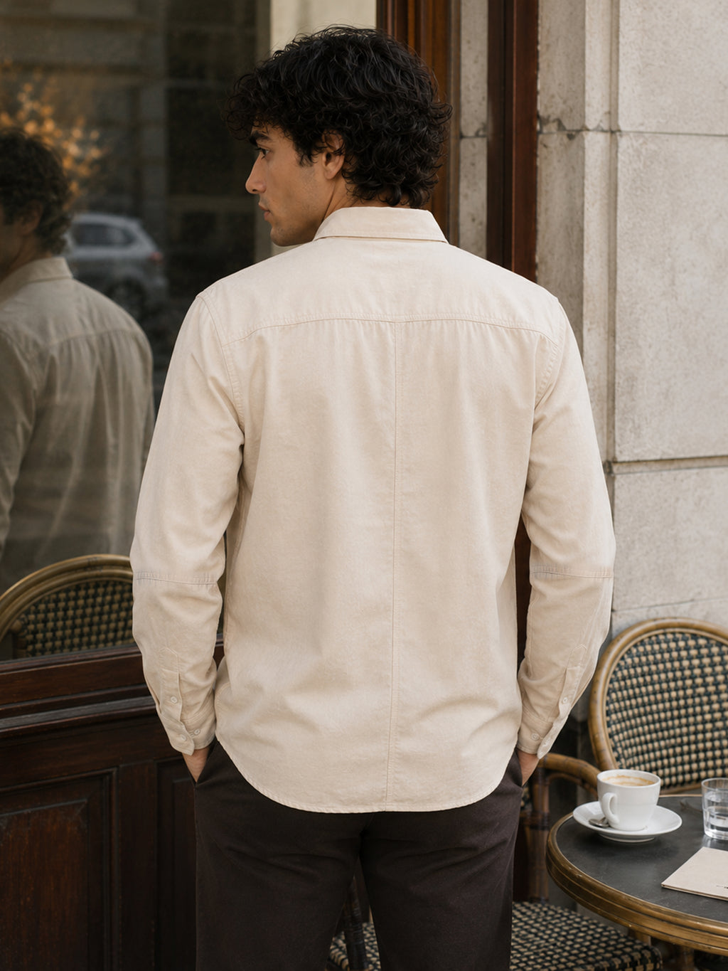CAHOOT Beige Suede-Finish Shirt With Front Yoke Detail - view 3