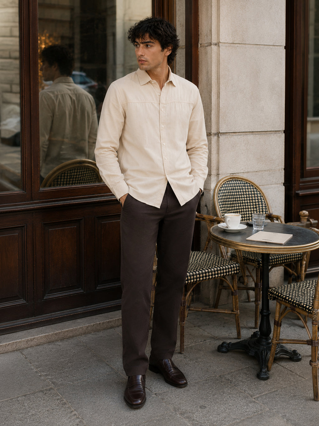 CAHOOT Beige Suede-Finish Shirt With Front Yoke Detail - view 4
