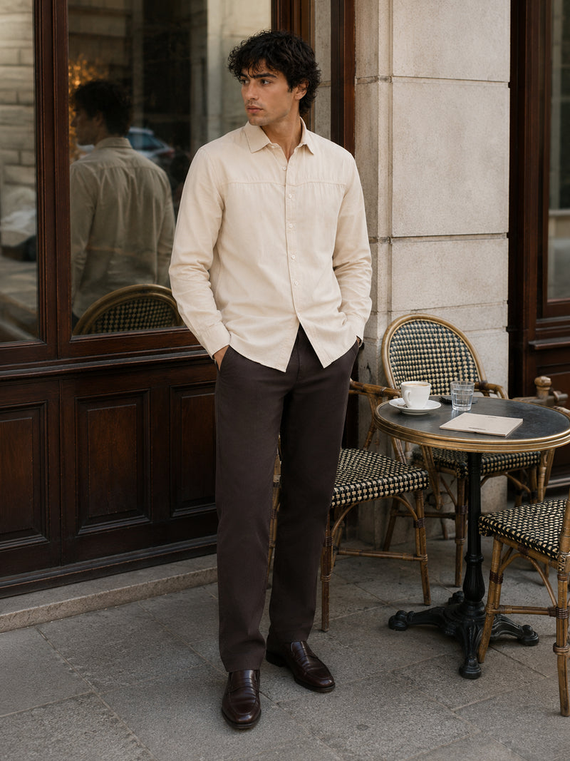 CAHOOT Beige Suede-Finish Shirt With Front Yoke Detail - view 4