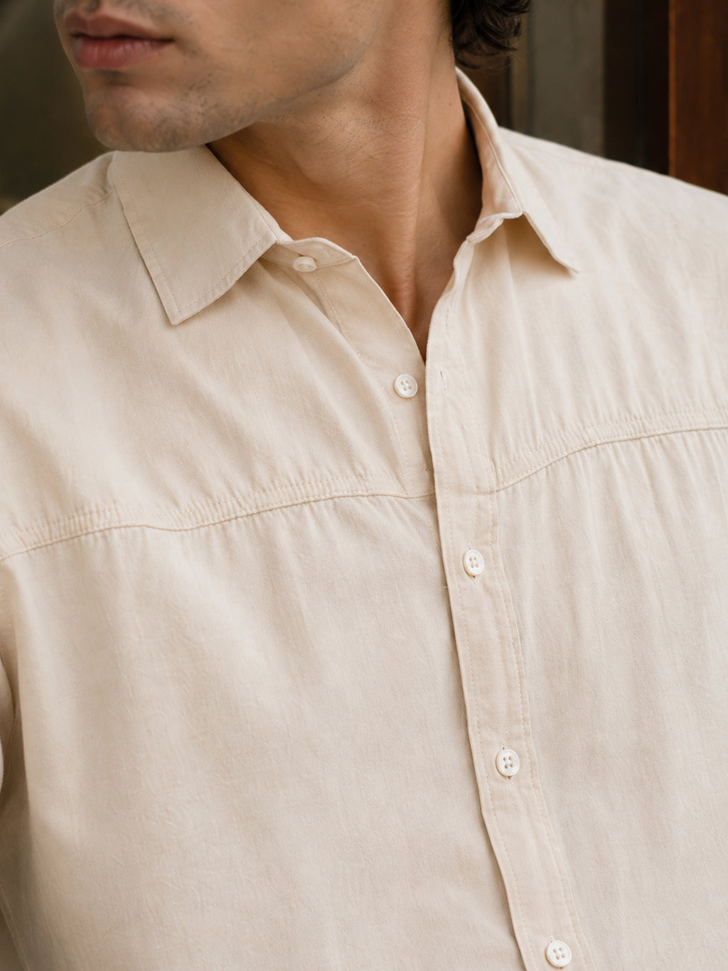 CAHOOT Beige Suede-Finish Shirt With Front Yoke Detail - view 5