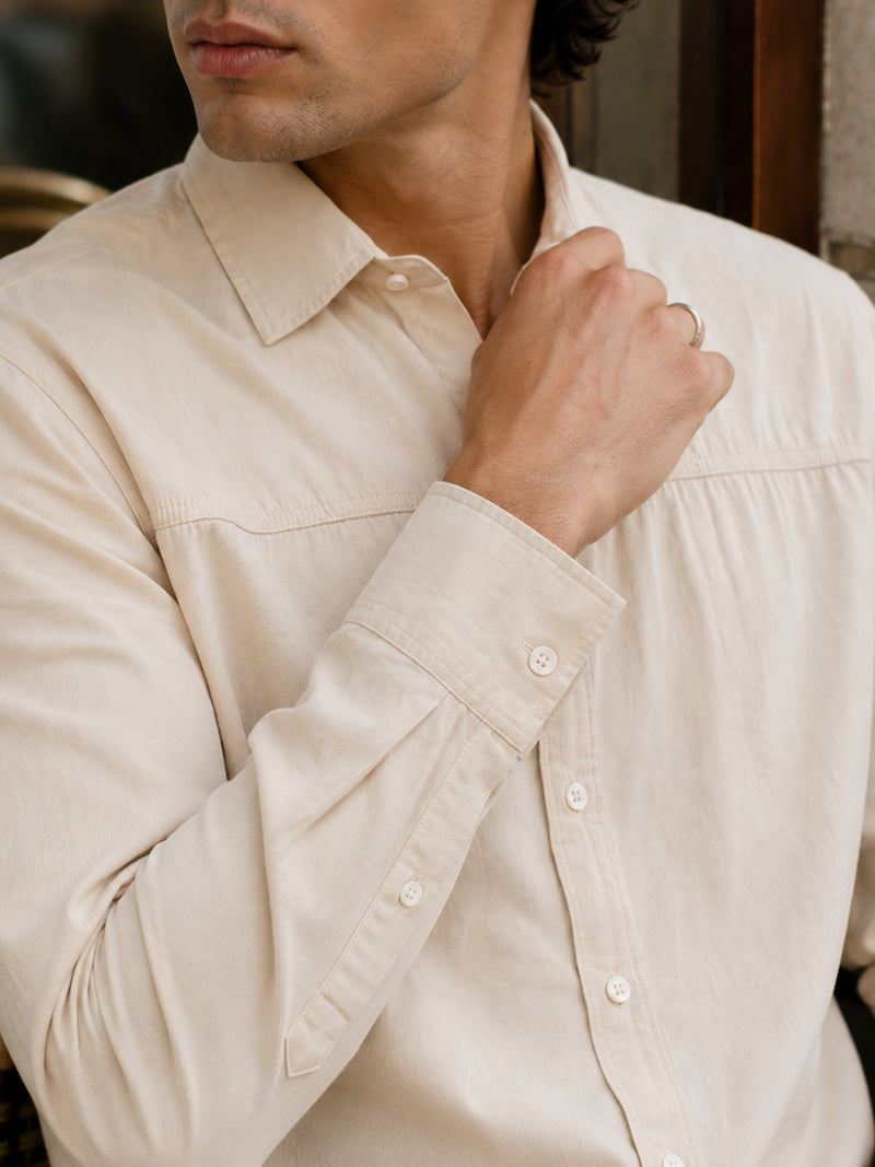 CAHOOT Beige Suede-Finish Shirt With Front Yoke Detail - view 6