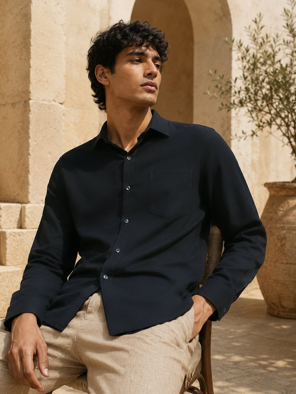 CAHOOT Black Solid Casual Shirt With Single Patch Pocket - view 1