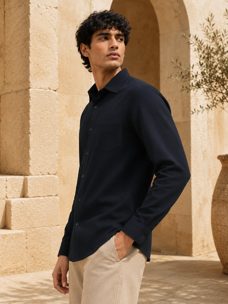 CAHOOT Black Solid Casual Shirt With Single Patch Pocket - view 2