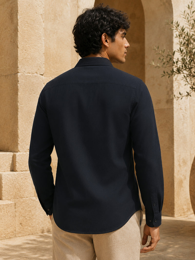 CAHOOT Black Solid Casual Shirt With Single Patch Pocket - view 3
