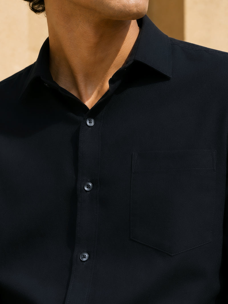 CAHOOT Black Solid Casual Shirt With Single Patch Pocket - view 5