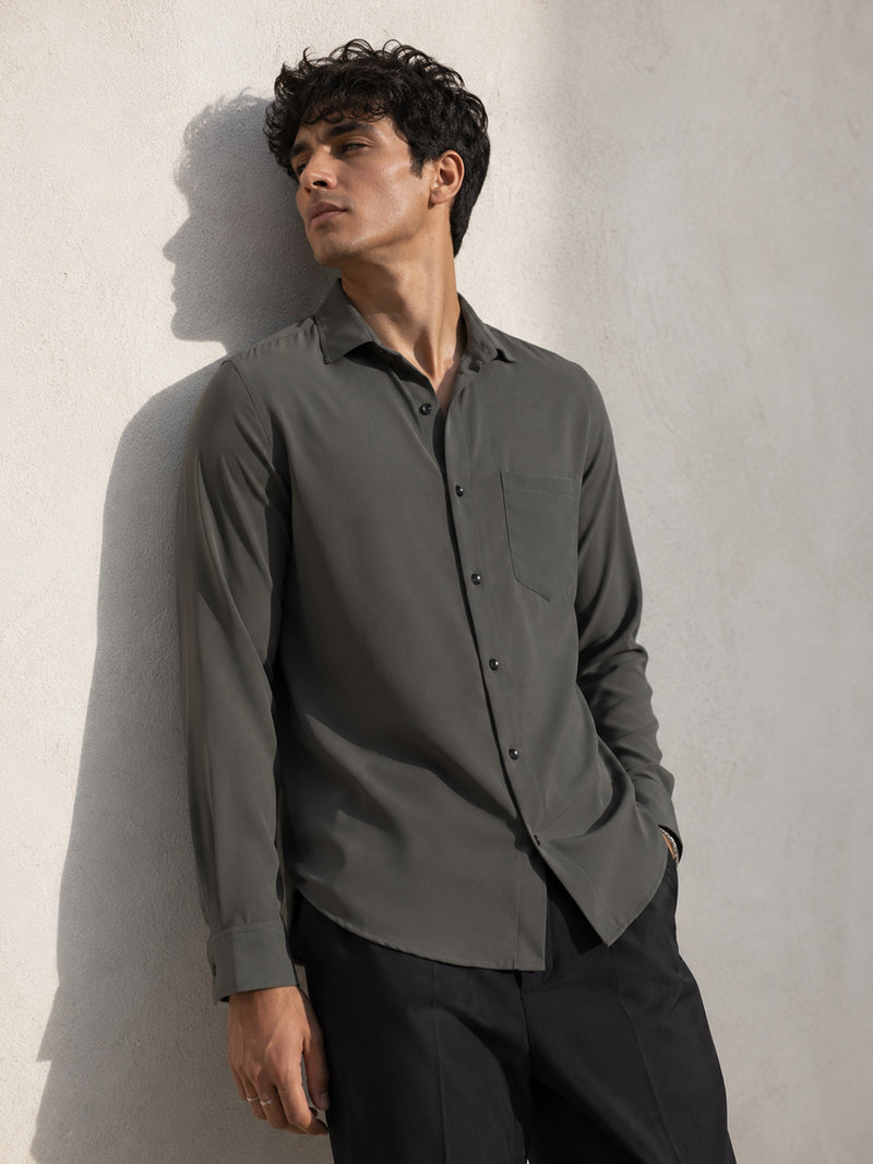 CAHOOT Olive Solid Casual Shirt With Single Patch Pocket - view 1