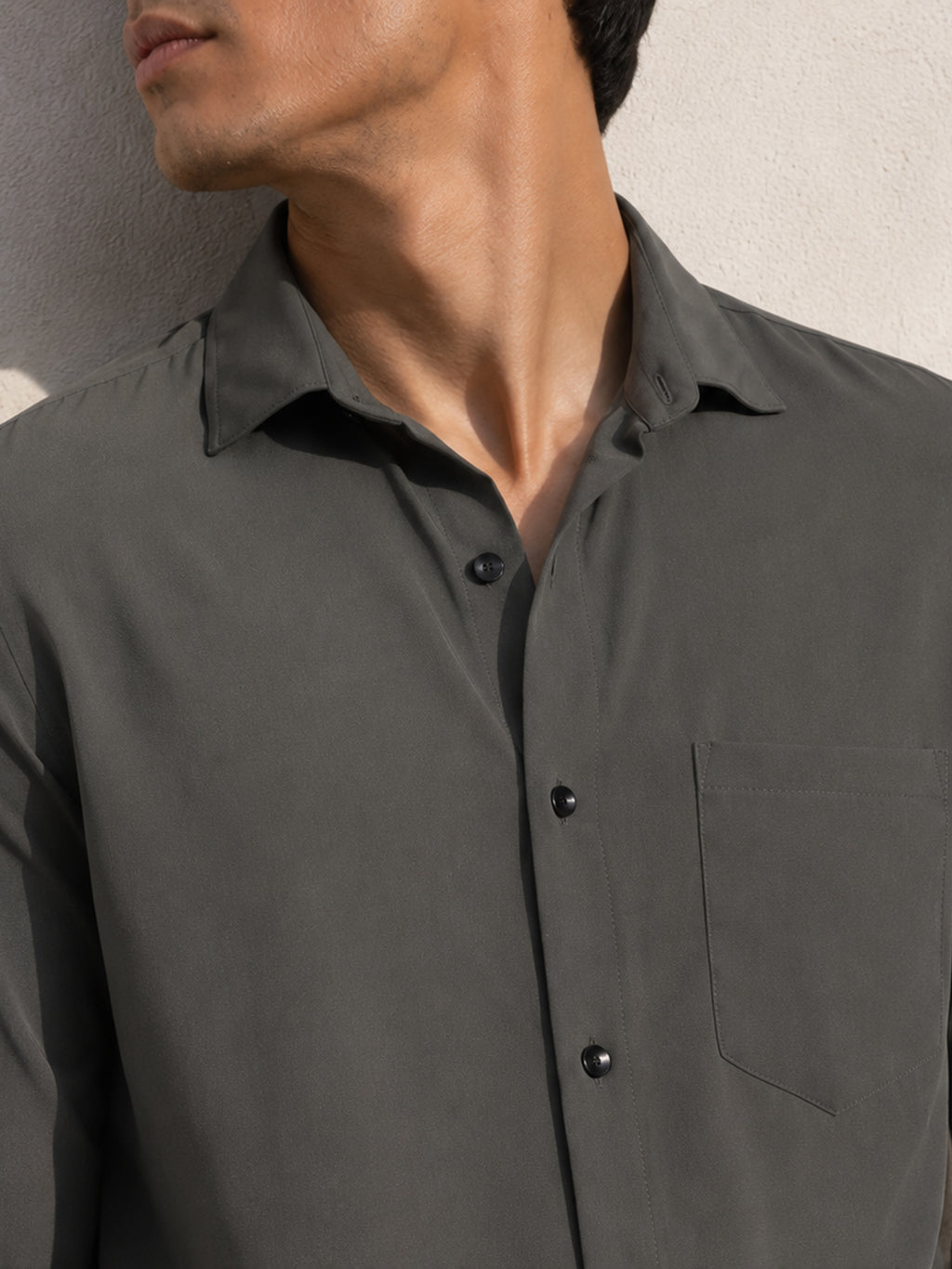 CAHOOT Olive Solid Casual Shirt With Single Patch Pocket - view 5