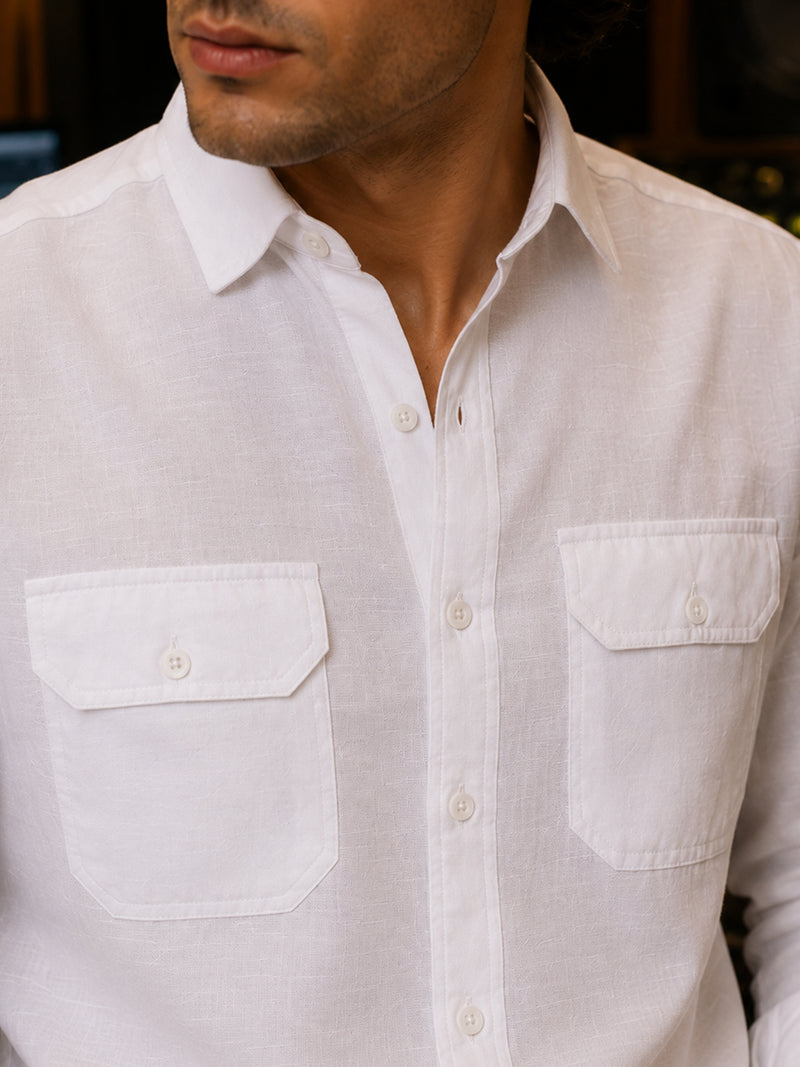 CAHOOT White Solid Oversized Fit Shirt With Utility Pockets - view 5