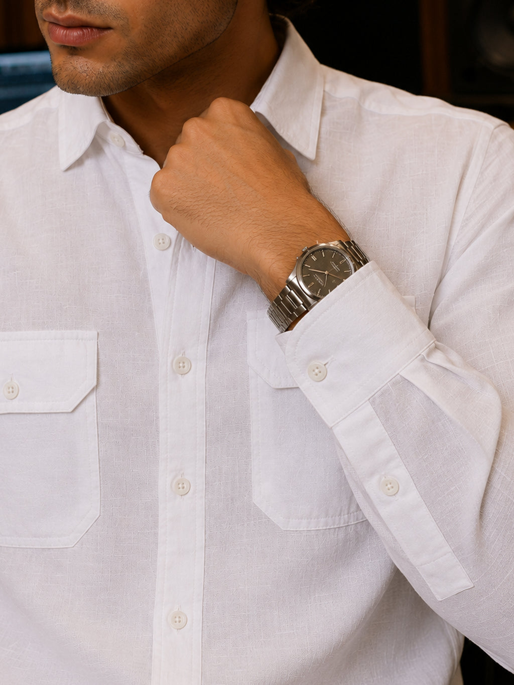 CAHOOT White Solid Oversized Fit Shirt With Utility Pockets - view 6