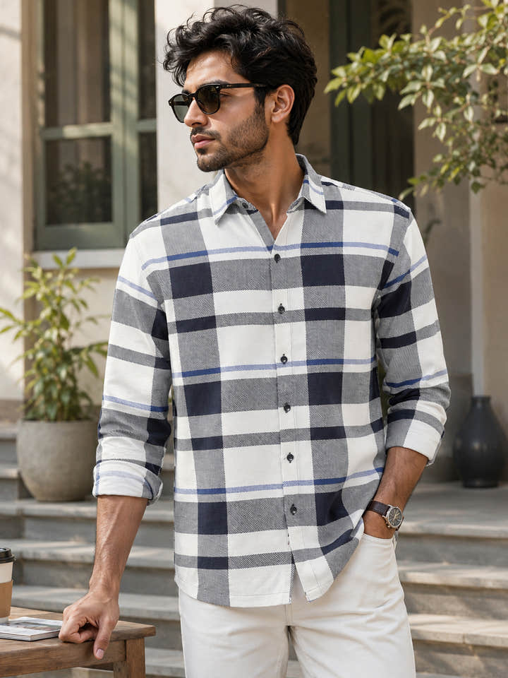 CAHOOT Men's Navy & White Checkered Oversized Fit Shirt - view 1