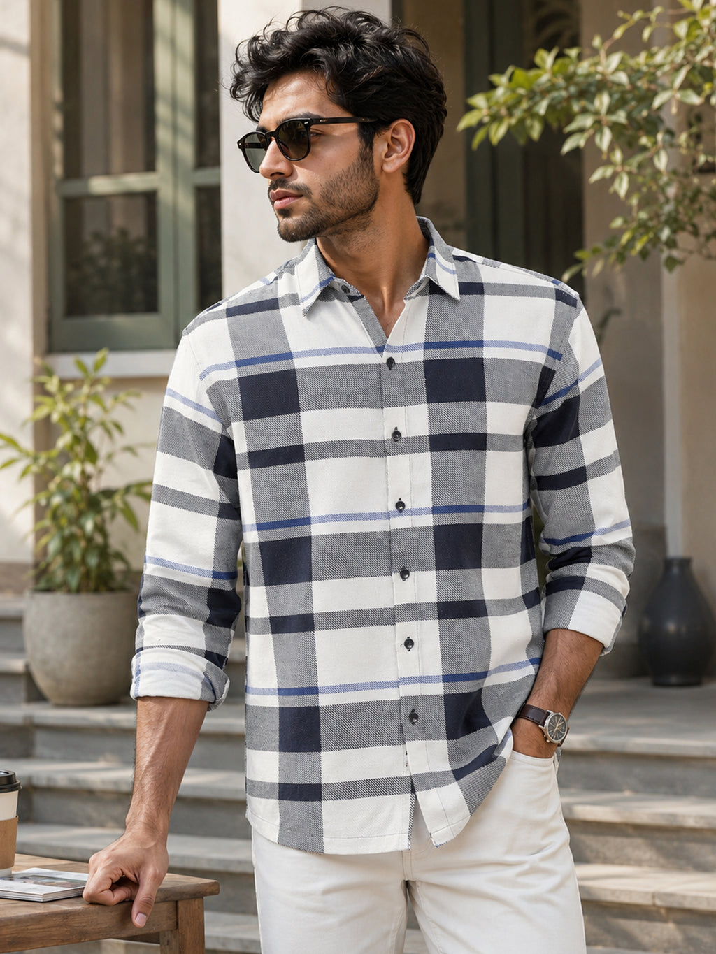 CAHOOT Men's Navy & White Checkered Oversized Fit Shirt - view 1