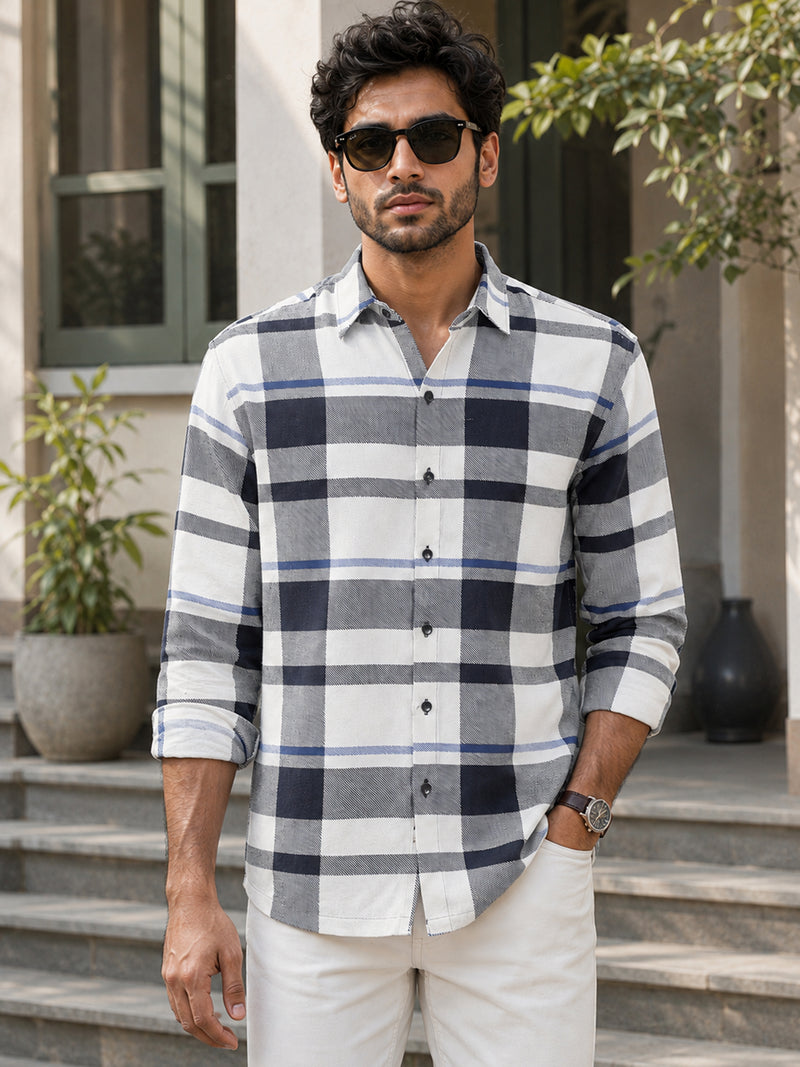 CAHOOT Men's Navy & White Checkered Oversized Fit Shirt - view 2