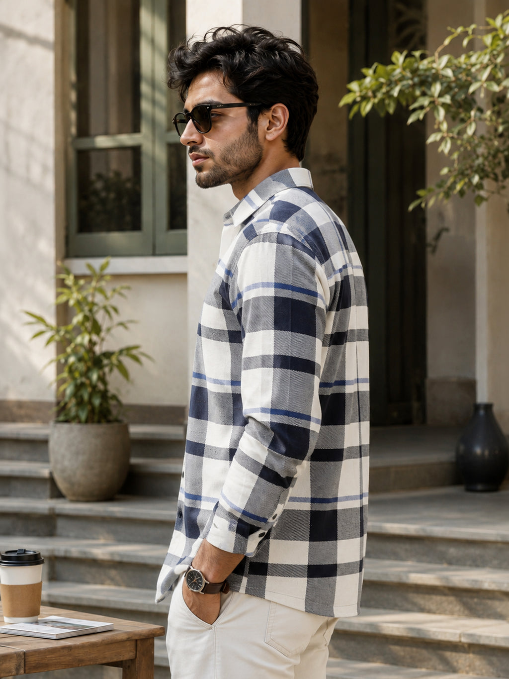 CAHOOT Men's Navy & White Checkered Oversized Fit Shirt - view 3