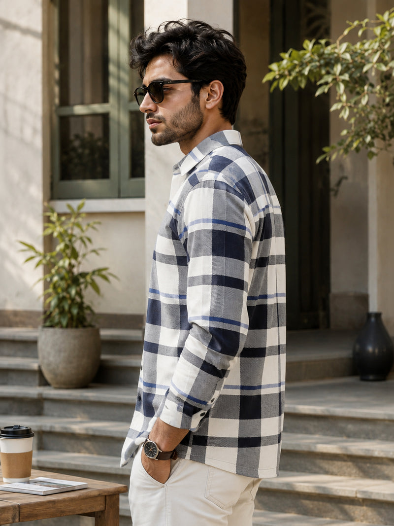 CAHOOT Men's Navy & White Checkered Oversized Fit Shirt - view 3