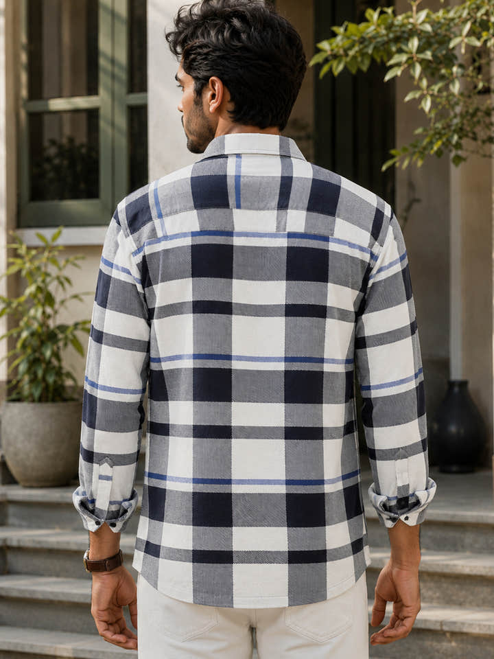 CAHOOT Men's Navy & White Checkered Oversized Fit Shirt - view 4