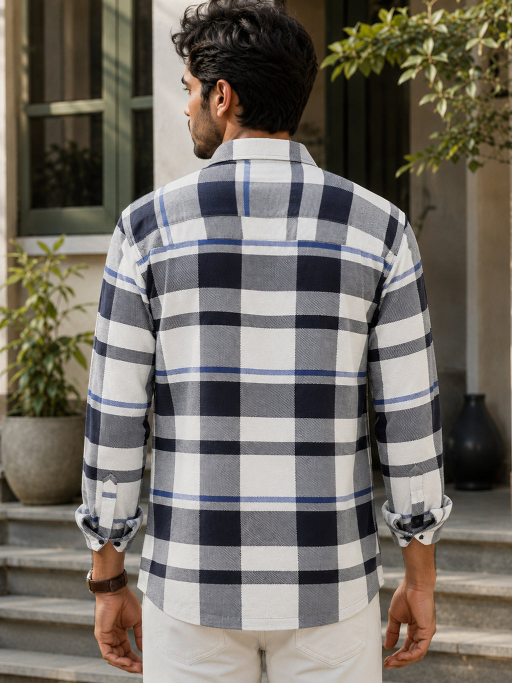 CAHOOT Men's Navy & White Checkered Oversized Fit Shirt - view 4