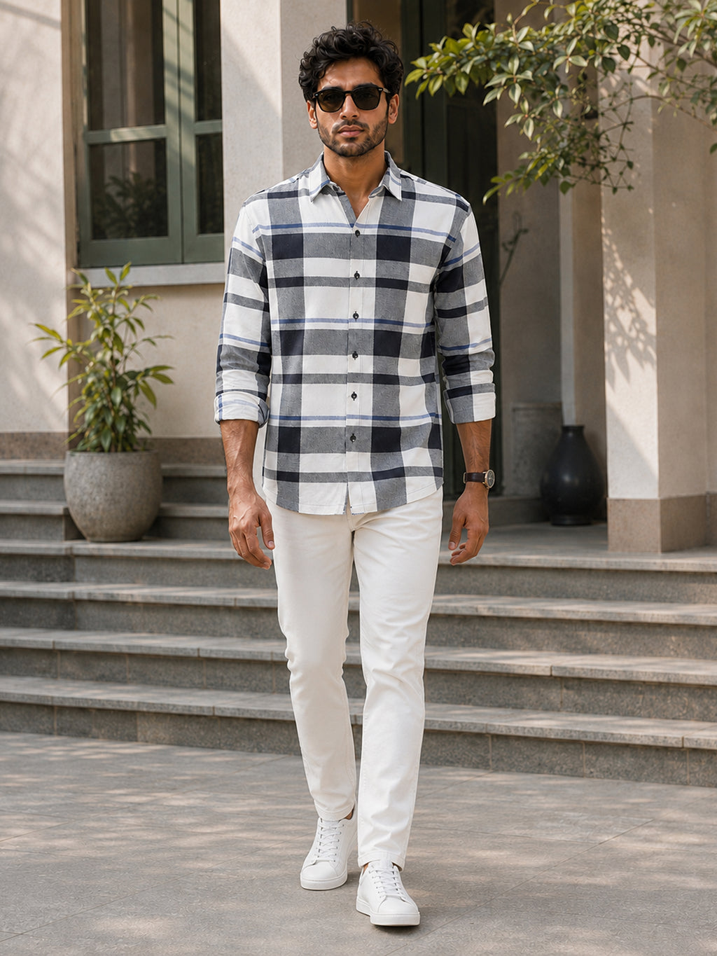 CAHOOT Men's Navy & White Checkered Oversized Fit Shirt - view 5