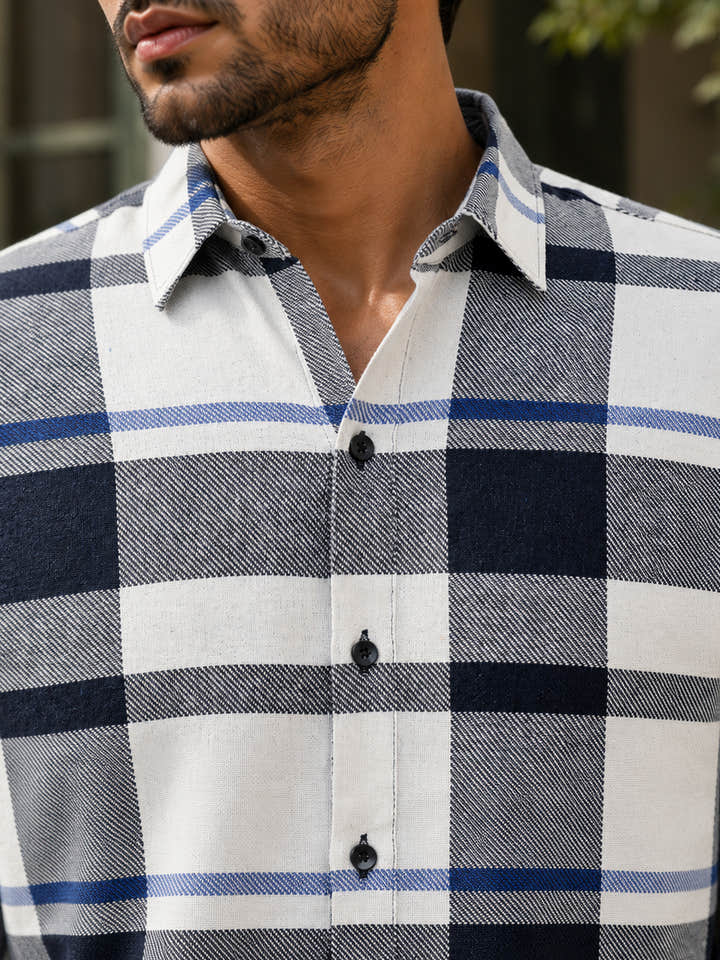 CAHOOT Men's Navy & White Checkered Oversized Fit Shirt - view 6
