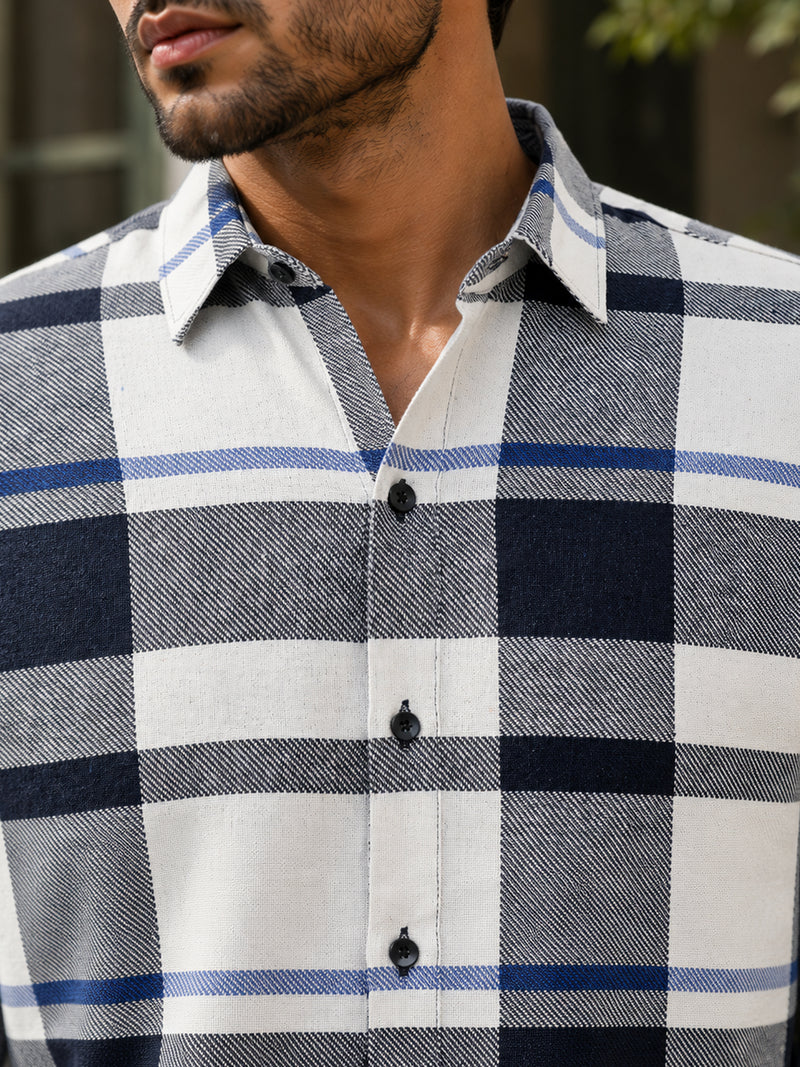 CAHOOT Men's Navy & White Checkered Oversized Fit Shirt - view 6