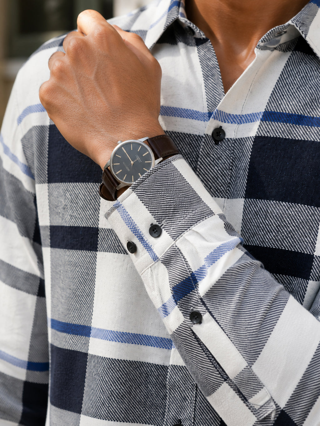 CAHOOT Men's Navy & White Checkered Oversized Fit Shirt - view 7