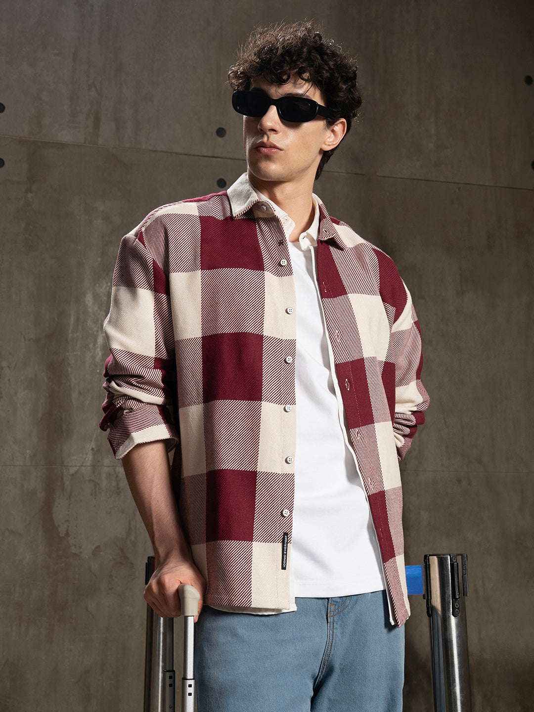 ₹999 | Cahoot men's Flannel Green & Buff Beige Vignette-Checked