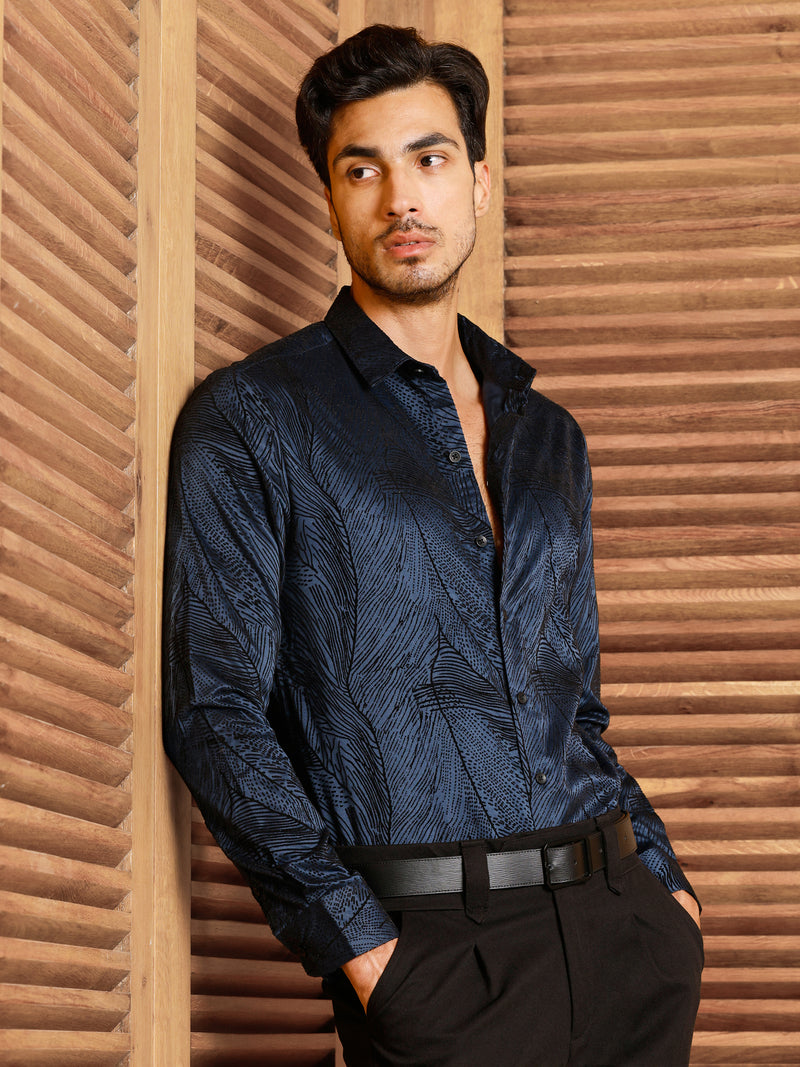 CAHOOT Men's Blue Self Design Shirt - view 3