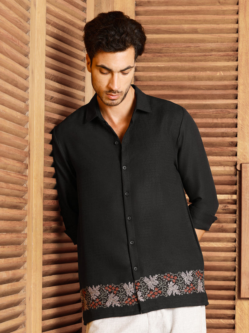 CAHOOT Men's Black Self Design Shirt - view 2