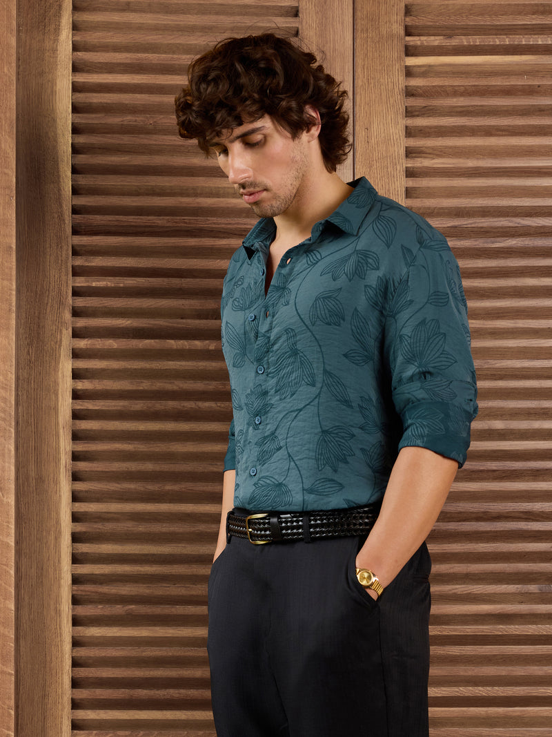 CAHOOT Men's Blue Self Design Shirt - view 1