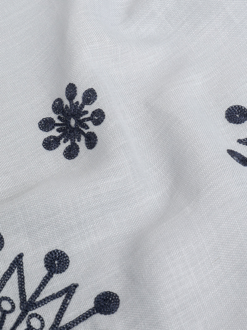 CAHOOT Men's Light Grey Floral Placement Embroidered Shirt - view 7