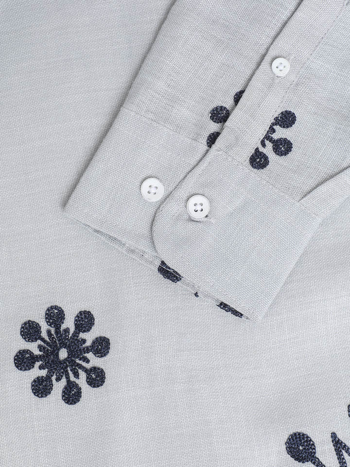 CAHOOT Men's Light Grey Floral Placement Embroidered Shirt - view 8
