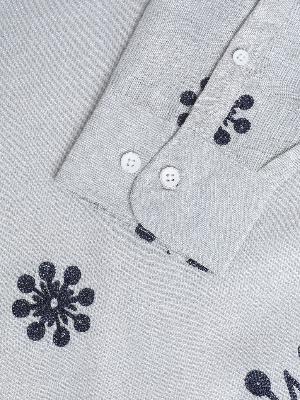 CAHOOT Men's Light Grey Floral Placement Embroidered Shirt - view 8