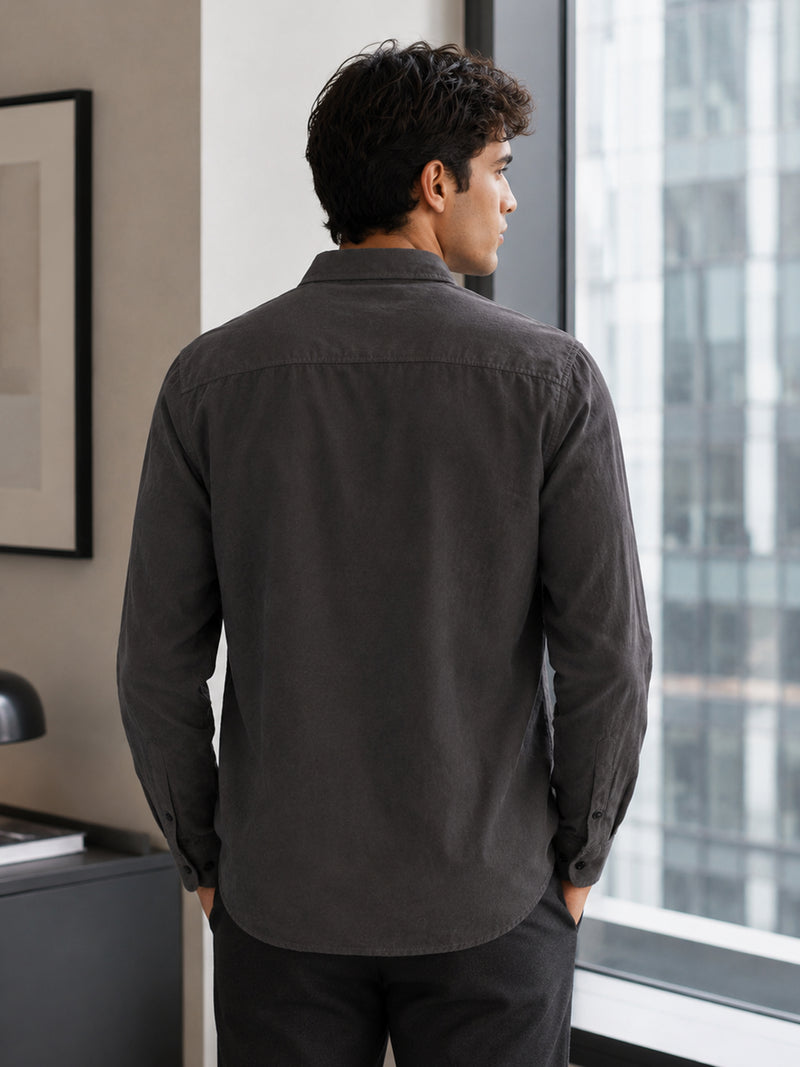 CAHOOT Grey Suede-Finish Shirt With Twin Flap Pockets - view 3