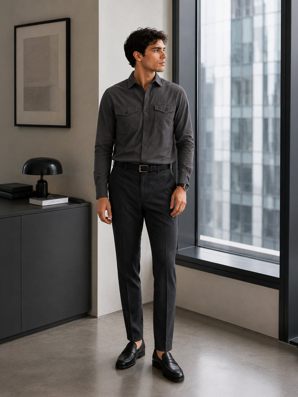 CAHOOT Grey Suede-Finish Shirt With Twin Flap Pockets - view 4