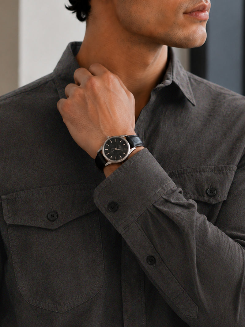 CAHOOT Grey Suede-Finish Shirt With Twin Flap Pockets - view 6