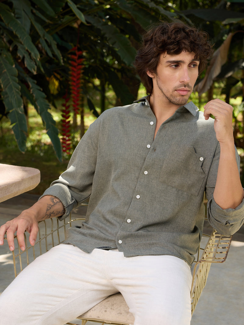 CAHOOT Men's Green Solid Shirt - view 7