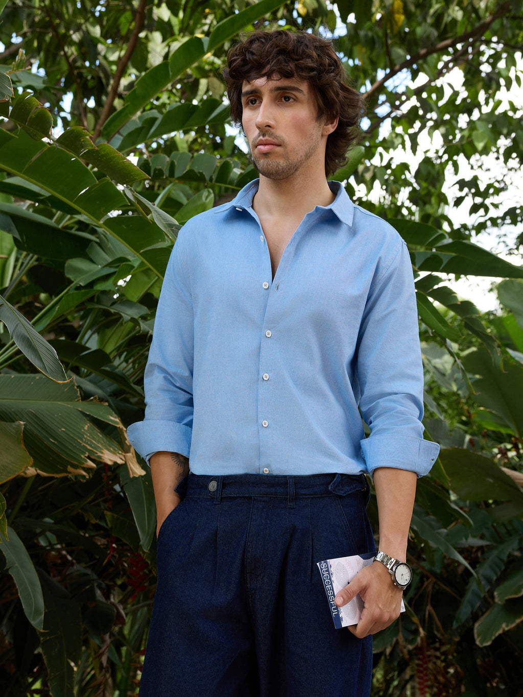 CAHOOT Men's Blue Solid Shirt - view 4