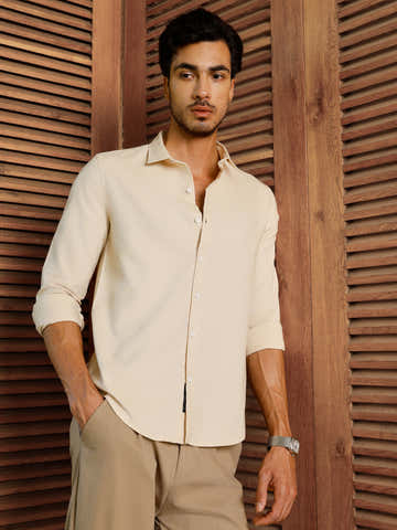 Beige Oxford Cotton Regular fit Shirt
