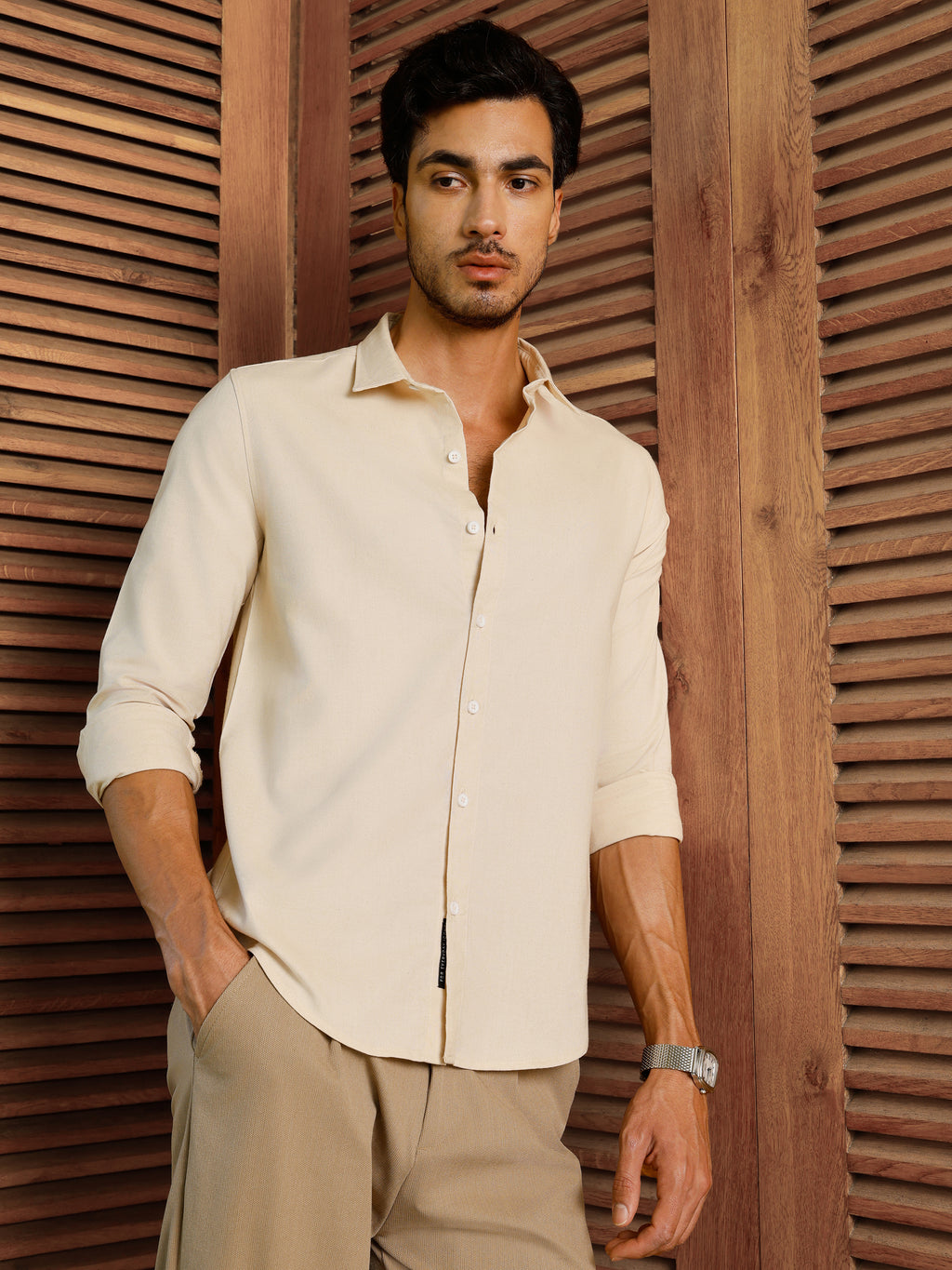 CAHOOT Men's Beige Solid Shirt - view 1