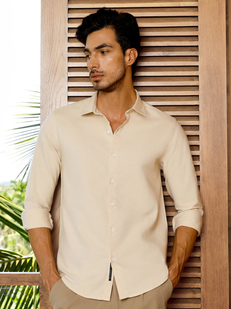 CAHOOT Men's Beige Solid Shirt - view 2